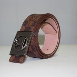 Brown Damier Chromium Buckle Leather Belt - Brands Gateway