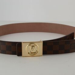 Brown Damier Gold Buckle Leather Belt - Brands Gateway