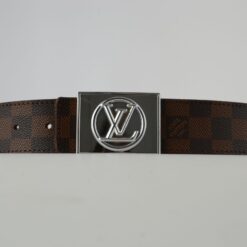 Brown Damier Silver Buckle Leather Belt - Brands Gateway
