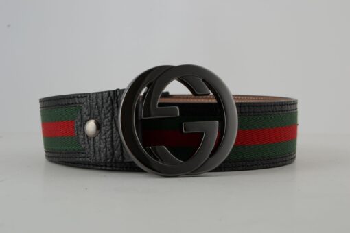 Gucci Red Green Stripe Belt with Chromium Buckle