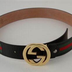 Gucci Red Green Stripe Belt with Gold Buckle