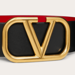 V Gold Buckle Leather Belt 7 CM - Brands Gateway