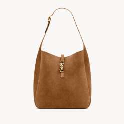 YSL Le 5 A 7 brown suede hobo bag with CASSANDRE closure