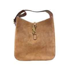 YSL Le 5 A 7 brown suede hobo bag with CASSANDRE closure