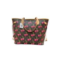Cherry Monogram Neverfull MM style tote bag with red interior