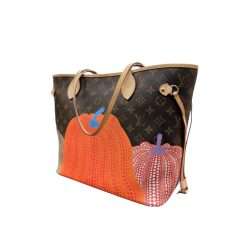 Pumpkin monogram Neverfull MM style tote bag with purple interior