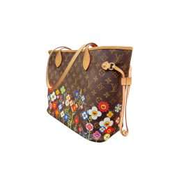 Floral monogram Neverfull MM style tote bag with pink interior