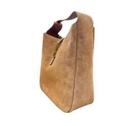 YSL Le 5 A 7 brown suede hobo bag with CASSANDRE closure