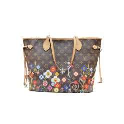 Floral monogram Neverfull MM style tote bag with pink interior