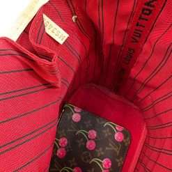 Cherry Monogram Neverfull MM style tote bag with red interior