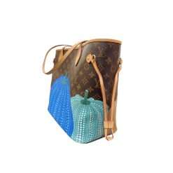 Pumpkin monogram Neverfull MM style tote bag with purple interior