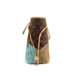 Pumpkin monogram Neverfull MM style tote bag with purple interior