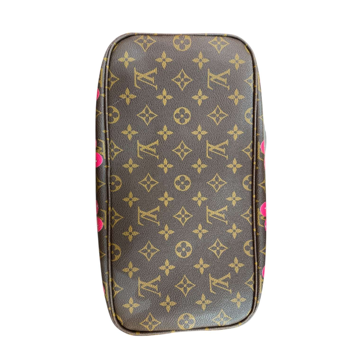 Cherry Monogram Neverfull MM style tote bag with red interior