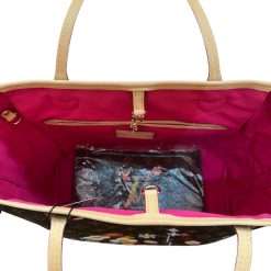 Floral monogram Neverfull MM style tote bag with pink interior