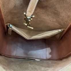 YSL Le 5 A 7 brown suede hobo bag with CASSANDRE closure