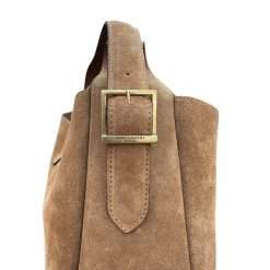 YSL Le 5 A 7 brown suede hobo bag with CASSANDRE closure