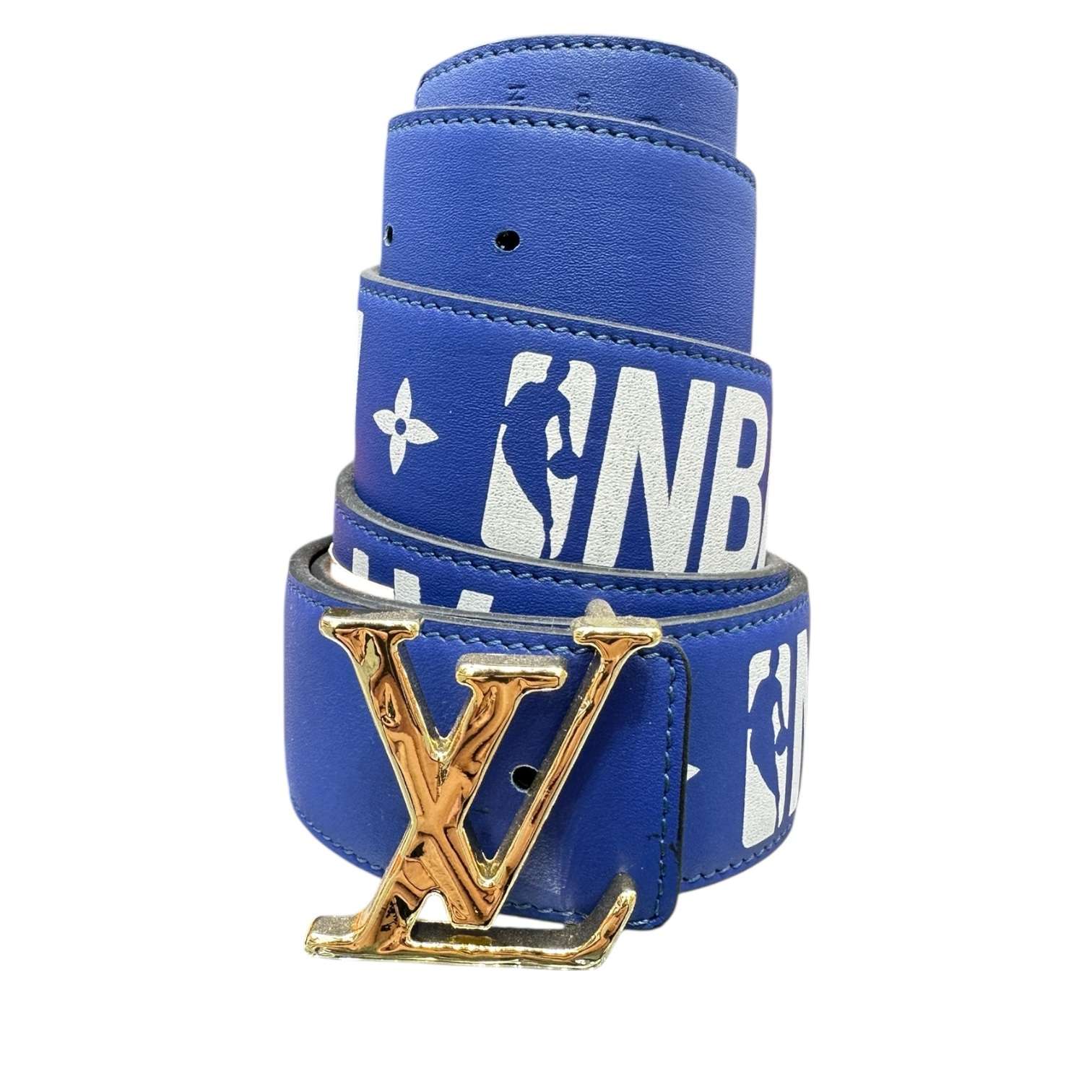 Blue LV x NBA Logo Leather Belt – Gold Buckle | BeltActive - Image 2