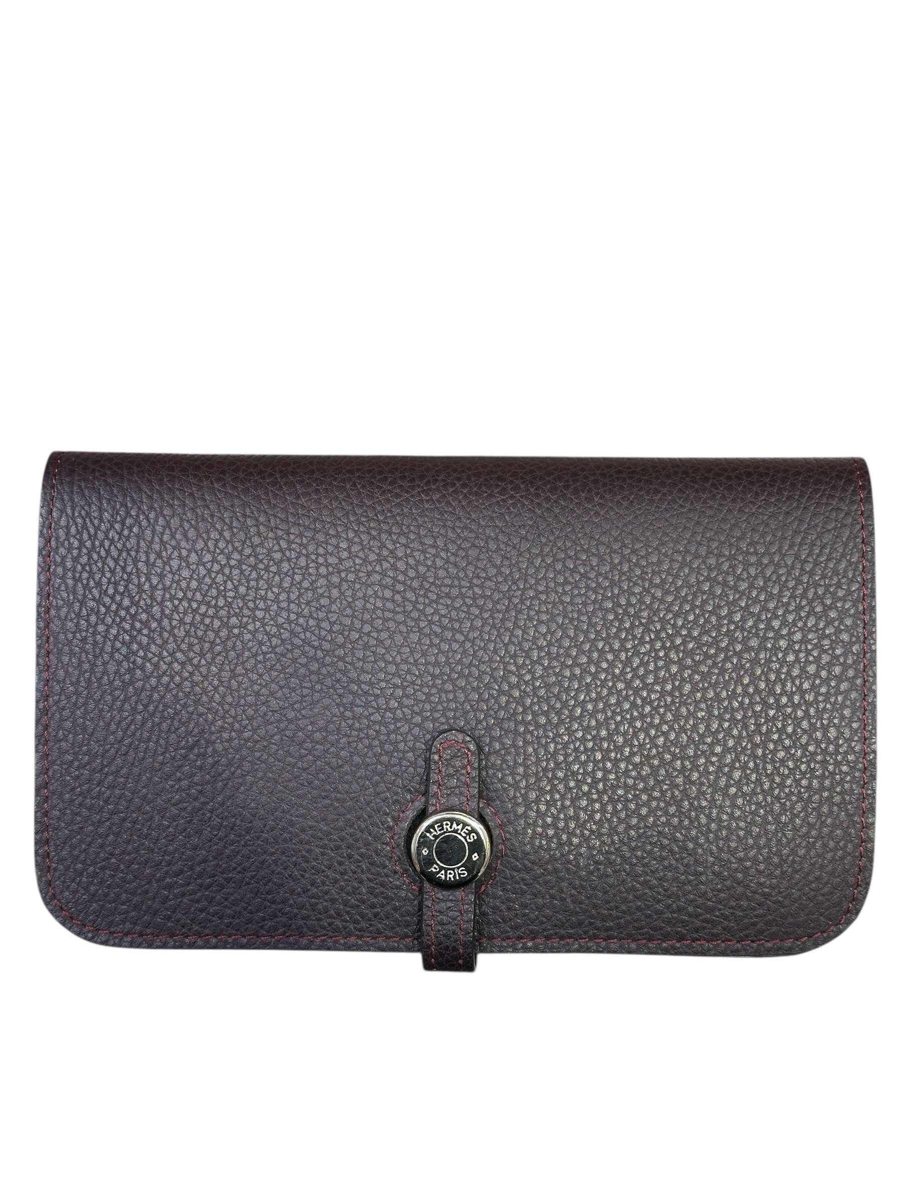 Hermes Burgundy Clemence Leather Dogon Travel Wallet